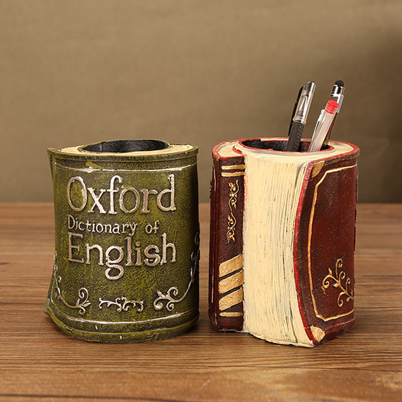 Retro Book Pen Holder Creative Multifunctional Resin Desk Organizer — front view