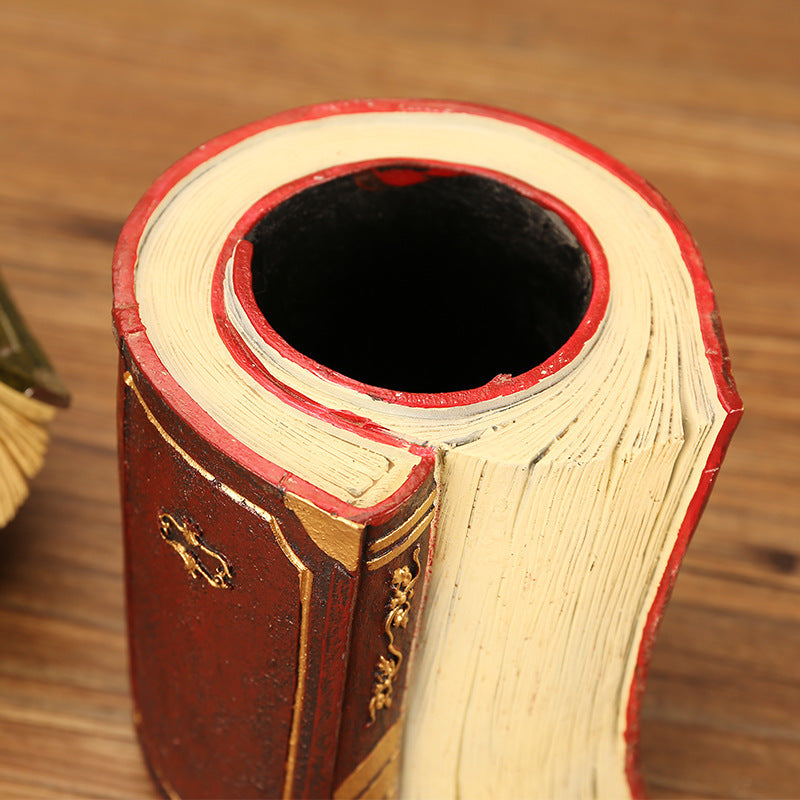 Retro Book Pen Holder Creative Multifunctional Resin Desk Organizer — close-up