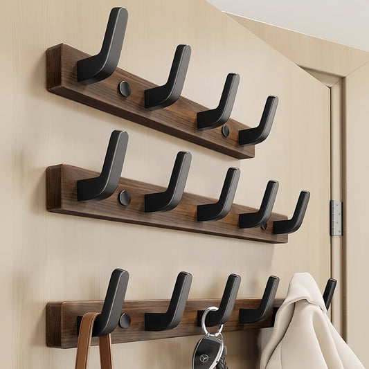 Walnut Wood Adhesive Wall Hooks — front view