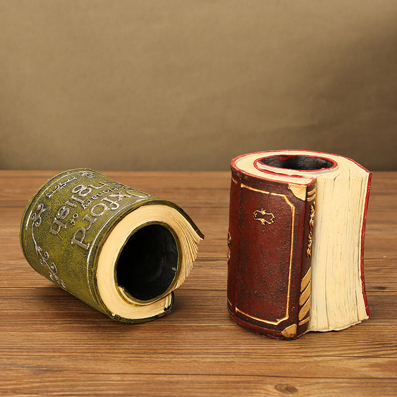 Retro Book Pen Holder Creative Multifunctional Resin Desk Organizer — detail view