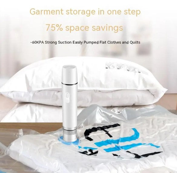 Handheld vacuum food sealer sealing a reusable zipper storage bag